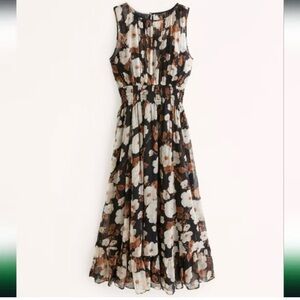 NWT Arbercombie & Fitch Easy High Neck Midi Dress Womens Black Brown Floral XSP